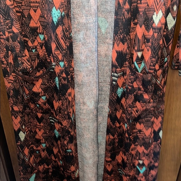 LuLaRoe Sarah Coral and Aqua Patterned Cardigan - Picture 4 of 5